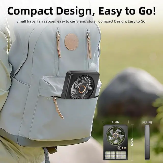 Alt view image 5 of 7 - Wisely Desk Fan, Portable Rechargeable Fan Strong Wind Ultra Quiet Small Personal Fan with 90° Tilt Folding and 5 Speeds Adjustable, Type-C Charging Powered for Office Desktop Bedroom Camping(Black)
