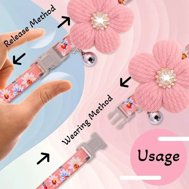 Alt view image 6 of 7 - Small Dog Collar with Flower, Spring Dog Collar for Girl Dog Collars for Small Dogs Cute Dog Collar with Bell, Adjustable Length