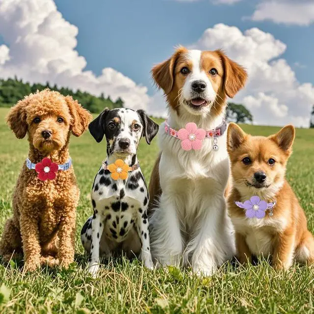Alt view image 7 of 7 - Small Dog Collar with Flower, Spring Dog Collar for Girl Dog Collars for Small Dogs Cute Dog Collar with Bell, Adjustable Length