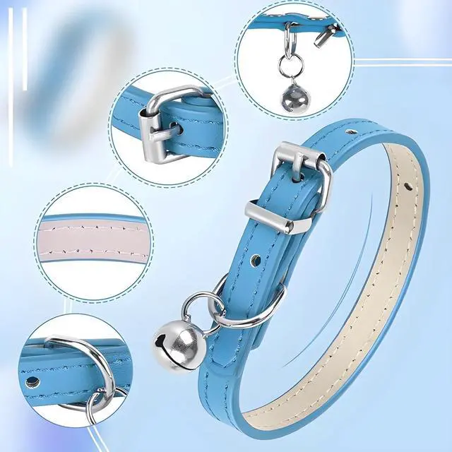Alt view image 5 of 5 - Navy Blue Small Dog Collar with Bell Faux Leather Puppy Collar with Bells Adjustable Buckle Kitten Cat Collars for XXS XS Tiny Little Extra Small Breed Boys Girls Pets Like Chihuahua, S