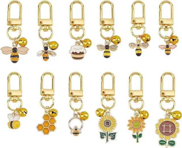 Main image of 12pcs Cat Dog Collar Bells, Enamel Bees Sunflower Bell Charms with Swivel Clasps Alloy Collar Pendant Accessories for Pet Dog Cat Necklace Decoration Training Keychains DIY Crafts