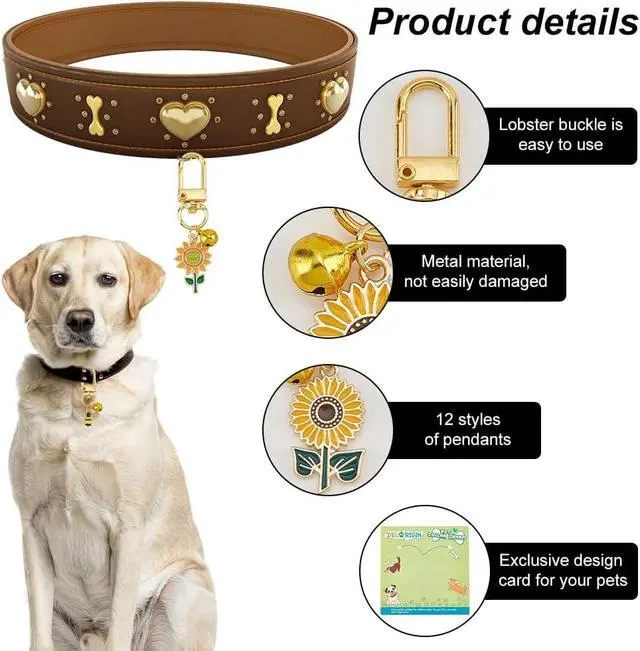 Alt view image 3 of 7 - 12pcs Cat Dog Collar Bells, Enamel Bees Sunflower Bell Charms with Swivel Clasps Alloy Collar Pendant Accessories for Pet Dog Cat Necklace Decoration Training Keychains DIY Crafts