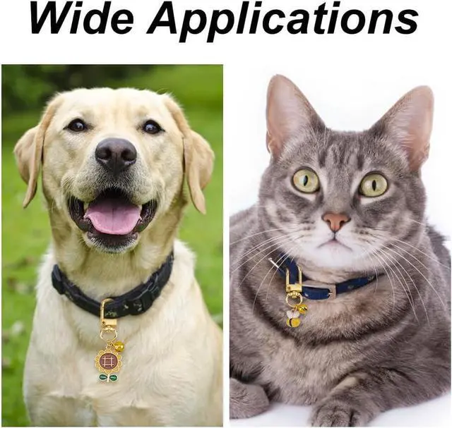Alt view image 7 of 7 - 12pcs Cat Dog Collar Bells, Enamel Bees Sunflower Bell Charms with Swivel Clasps Alloy Collar Pendant Accessories for Pet Dog Cat Necklace Decoration Training Keychains DIY Crafts