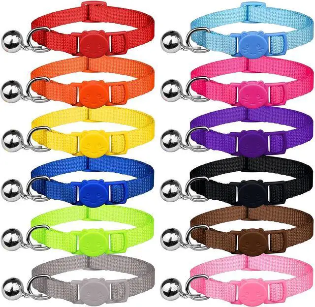 Main image of 12 PCS Breakaway Cat Collars with Bell Colorful Soft Safety Buckle Cat Collars Adjustable Breakaway Kitten Collars Safety Collars for Cats