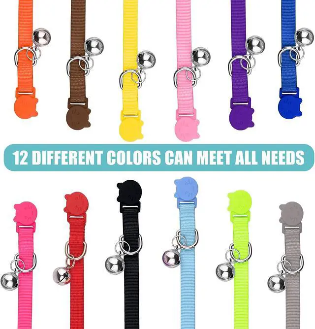 Alt view image 3 of 7 - 12 PCS Breakaway Cat Collars with Bell Colorful Soft Safety Buckle Cat Collars Adjustable Breakaway Kitten Collars Safety Collars for Cats