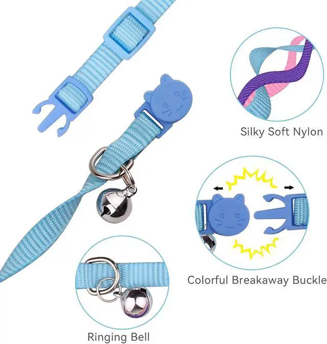 Alt view image 4 of 7 - 12 PCS Breakaway Cat Collars with Bell Colorful Soft Safety Buckle Cat Collars Adjustable Breakaway Kitten Collars Safety Collars for Cats