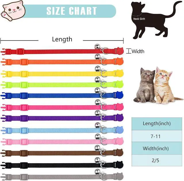 Alt view image 5 of 7 - 12 PCS Breakaway Cat Collars with Bell Colorful Soft Safety Buckle Cat Collars Adjustable Breakaway Kitten Collars Safety Collars for Cats