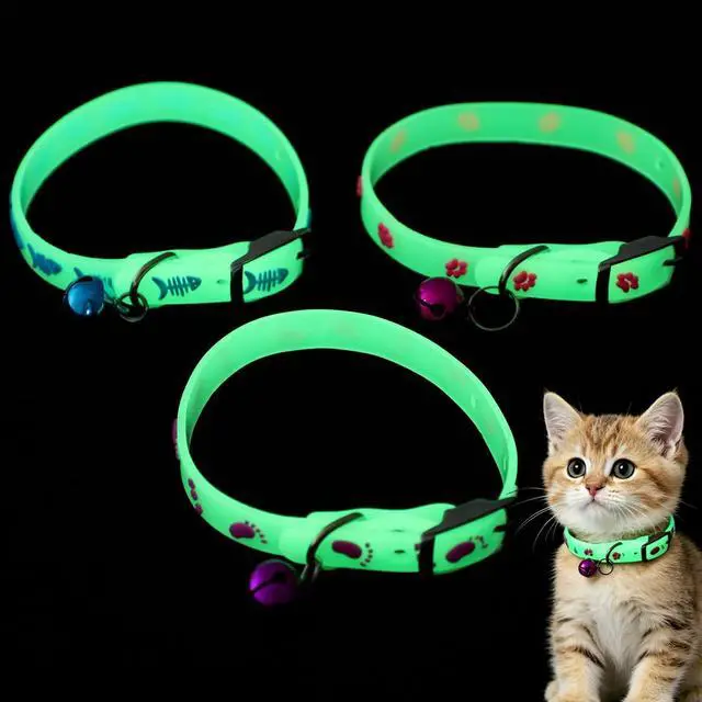 Main image of PATKAW 3Pcs Glowing Cat Dog Collar with Bell Light up Puppy Collar Adjustable Fluorescent Pet Safety Collar Pet Grooming Accessories for Small Medium Dogs Cats Kitten