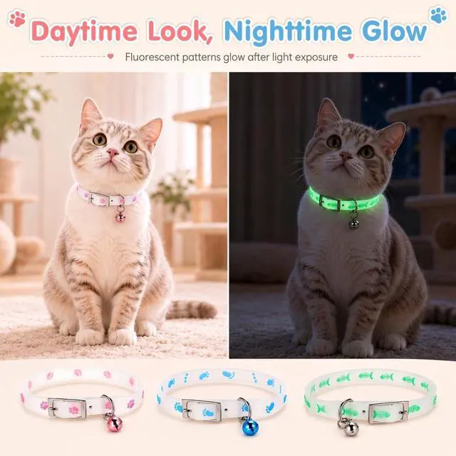 Alt view image 3 of 7 - PATKAW 3Pcs Glowing Cat Dog Collar with Bell Light up Puppy Collar Adjustable Fluorescent Pet Safety Collar Pet Grooming Accessories for Small Medium Dogs Cats Kitten