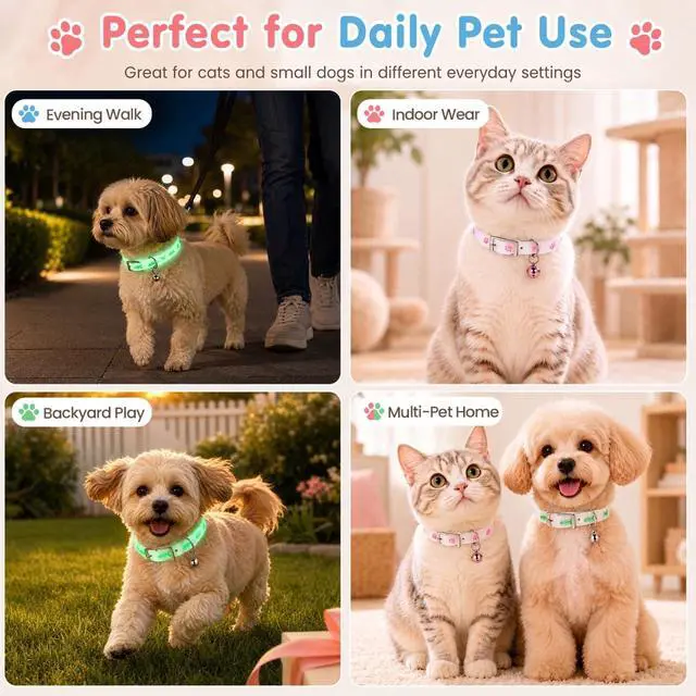 Alt view image 4 of 7 - PATKAW 3Pcs Glowing Cat Dog Collar with Bell Light up Puppy Collar Adjustable Fluorescent Pet Safety Collar Pet Grooming Accessories for Small Medium Dogs Cats Kitten