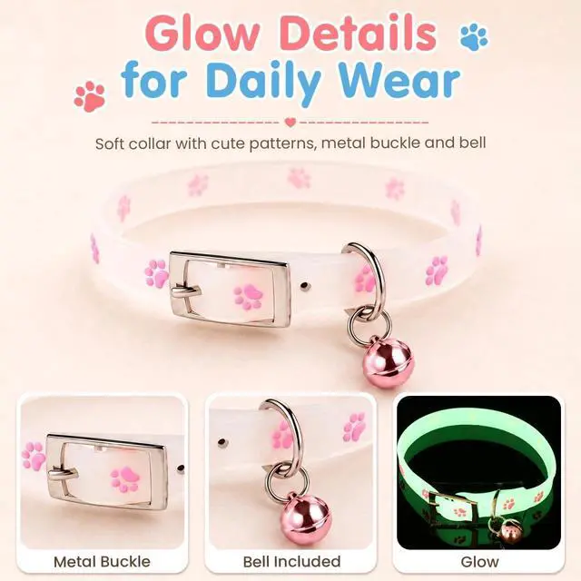 Alt view image 6 of 7 - PATKAW 3Pcs Glowing Cat Dog Collar with Bell Light up Puppy Collar Adjustable Fluorescent Pet Safety Collar Pet Grooming Accessories for Small Medium Dogs Cats Kitten