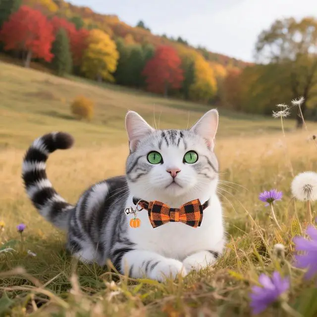 Alt view image 3 of 6 - ADOGGYGO Fall Cat Collar Breakaway, Orange Plaid Thanksgiving Cat Bow Tie | Detachable Bowtie Bell, Cute Autumn Charm, Breakaway Buckle, Adjustable, For Cat Kitten, Fall Thanksgiving Holiday Party