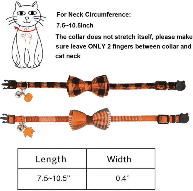 Alt view image 6 of 6 - ADOGGYGO Fall Cat Collar Breakaway, Orange Plaid Thanksgiving Cat Bow Tie | Detachable Bowtie Bell, Cute Autumn Charm, Breakaway Buckle, Adjustable, For Cat Kitten, Fall Thanksgiving Holiday Party