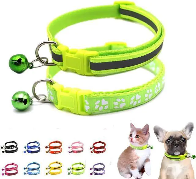 Main image of Green Dog Collar with Bell,2-Pack Reflective Cat Collar Boy Puppy Collar XS | Adjustable XXS XS size bell collar basic reflective lightweight for tiny puppies kittens,litter small animal for boy girl