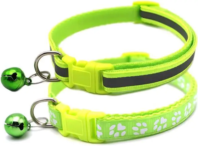 Alt view image 2 of 6 - Green Dog Collar with Bell,2-Pack Reflective Cat Collar Boy Puppy Collar XS | Adjustable XXS XS size bell collar basic reflective lightweight for tiny puppies kittens,litter small animal for boy girl