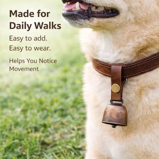 Alt view image 6 of 7 - kcrygogo Dog Collar Bell with Leather Snap Strap, 2 Pack Loud Pet Collar Bells for Dogs, Jingle Bell to Help Locate Your Dog, Includes 2 ID Capsule Tags, Vintage Copper Bell Collar Accessory