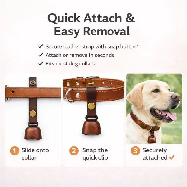 Alt view image 7 of 7 - kcrygogo Dog Collar Bell with Leather Snap Strap, 2 Pack Loud Pet Collar Bells for Dogs, Jingle Bell to Help Locate Your Dog, Includes 2 ID Capsule Tags, Vintage Copper Bell Collar Accessory