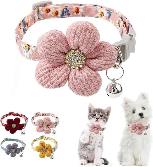 Main image of Pink Puppy Collar with Bell, Girl Dog Collar Cute XS Dog Collar Bells Soft Cat Collars Adjustable for XXS XS Small Tiny Male Kitten Dogs Pet Animal