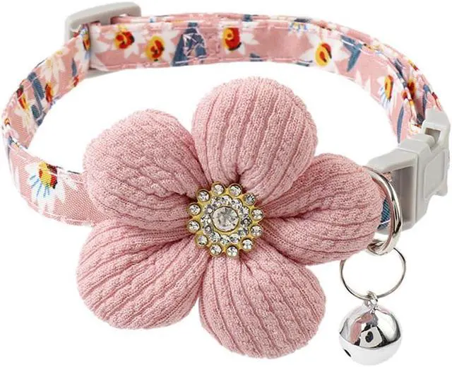 Alt view image 2 of 7 - Pink Puppy Collar with Bell, Girl Dog Collar Cute XS Dog Collar Bells Soft Cat Collars Adjustable for XXS XS Small Tiny Male Kitten Dogs Pet Animal