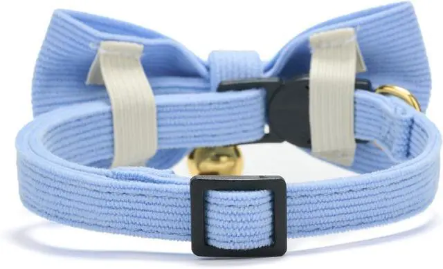 Alt view image 3 of 7 - Breakaway Cat Collar with Bow Tie and Bell Adjustable Soft Corduroy Kitten Collars for Girl Boy Cats