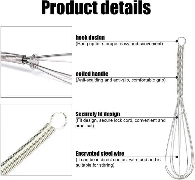 Alt view image 3 of 6 - Mini Whisks Stainless Steel 6pcs, 10 Inch, Endurance Egg Beater, with Hanging Hooks for Beating Eggs,Blending Ingredients,Mixing Sauces