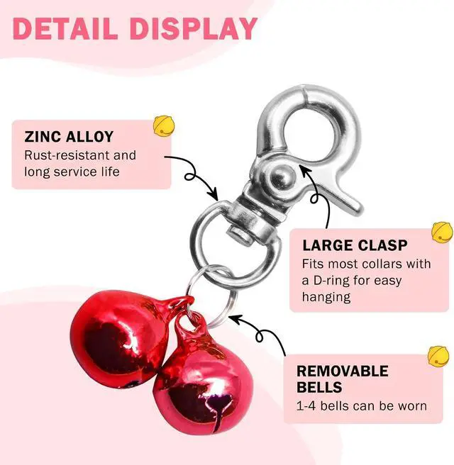 Alt view image 2 of 7 - SCENEREAL Bells for Dog Collars - 2 Pack Pet Hanging Ring Bell Accessories for Dog & Cat, Pet Pendant Collar Charm with Heavy Duty Snap Clips, Sliver Bells for Tracking and Training Christmas Gift