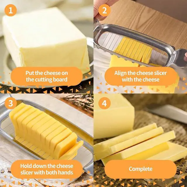 Alt view image 5 of 7 - Butter & Cheese Slice Cutter Stainless Steel Multipurpose Butter and Cheese Cutter Slicer with Ergonomic handle Portable Grip for block cheese, Fruit Baking