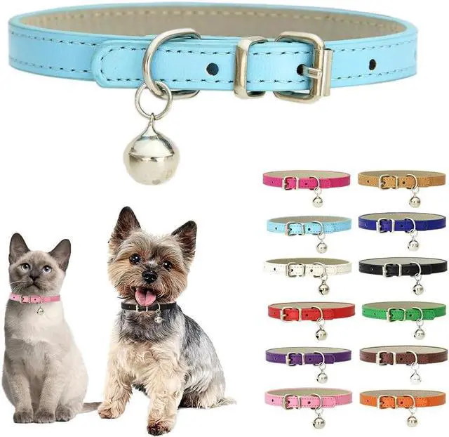 Main image of Blue XXS Dog Collar with Bell,Soft Pu Leather Female Puppy Collar with Bells Basic Girls Cat Collar with Bells for XXS XSmall Small Medium Pet Cats Kitten Tiny Animal Yorkie Chihuahua,XXSmall