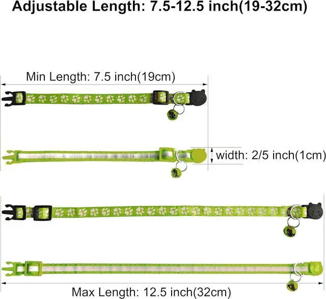 Alt view image 2 of 5 - 2 Pack Cat Collars - Reflective, Breakaway Design with Bells, Adjustable from 7.5 to 12.5 Inches, Ideal Kitten Collar for Both Girls & Boys (Fluorescent Green)
