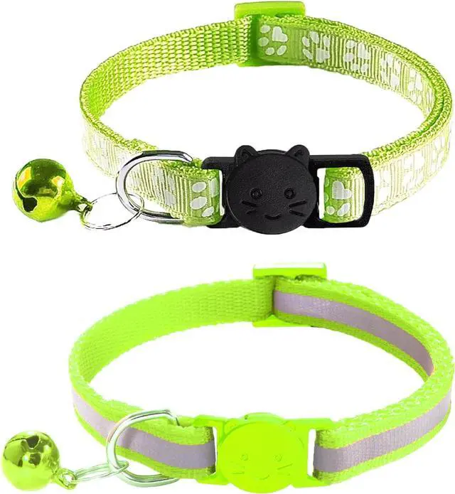 Main image of 2 Pack Cat Collars - Reflective, Breakaway Design with Bells, Adjustable from 7.5 to 12.5 Inches, Ideal Kitten Collar for Both Girls & Boys (Fluorescent Green)