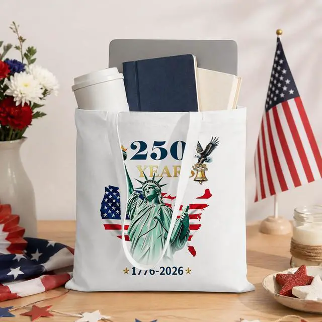 Alt view image 3 of 7 - USA 250th Anniversary Merchandise-Canvas Tote Bag USA 250th Anniversary Bag USA250 Merchandise Gifts Reusable Grocery Bags for Shopping Travel (USA Anniversary)