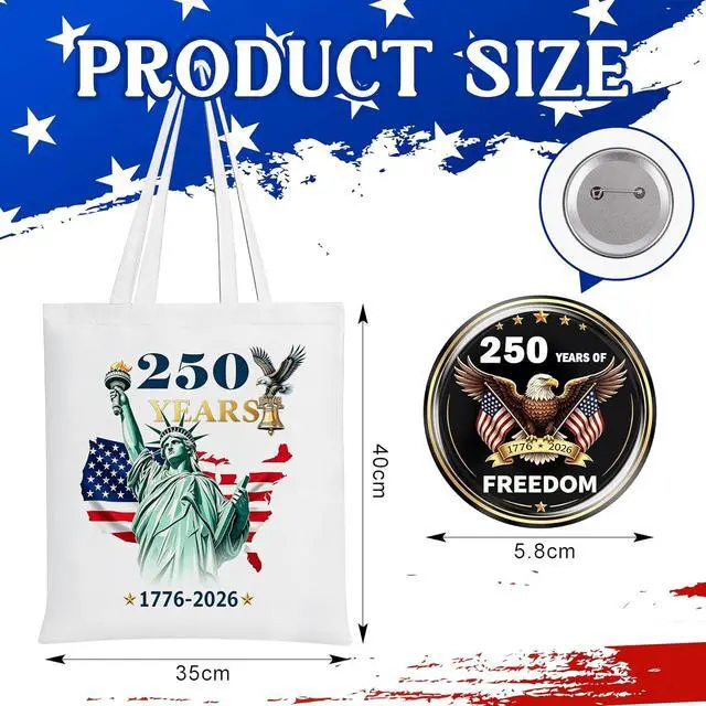 Alt view image 4 of 7 - USA 250th Anniversary Merchandise-Canvas Tote Bag USA 250th Anniversary Bag USA250 Merchandise Gifts Reusable Grocery Bags for Shopping Travel (USA Anniversary)