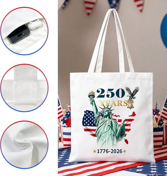 Alt view image 5 of 7 - USA 250th Anniversary Merchandise-Canvas Tote Bag USA 250th Anniversary Bag USA250 Merchandise Gifts Reusable Grocery Bags for Shopping Travel (USA Anniversary)