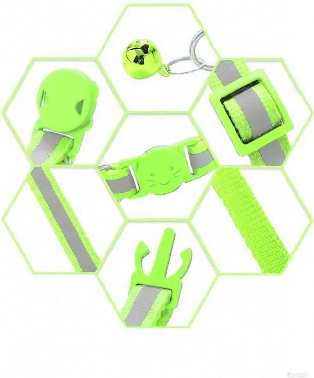 Alt view image 5 of 5 - 2 Pack Cat Collars - Reflective, Breakaway Design with Bells, Adjustable from 7.5 to 12.5 Inches, Ideal Kitten Collar for Both Girls & Boys (Fluorescent Green)