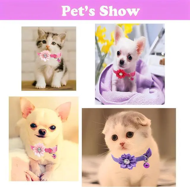 Alt view image 2 of 5 - Pink Puppy Collar, XXS Dog Collar Girl with Bell, XS Kitten Cat Collars | Floral Flower Soft Nylon Adjustable Pet Necklace Girl Small Puppy XXS XS Tiny Litter Animal Bell Lightweight Outdoor Walk