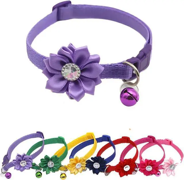 Alt view image 4 of 5 - Pink Puppy Collar, XXS Dog Collar Girl with Bell, XS Kitten Cat Collars | Floral Flower Soft Nylon Adjustable Pet Necklace Girl Small Puppy XXS XS Tiny Litter Animal Bell Lightweight Outdoor Walk