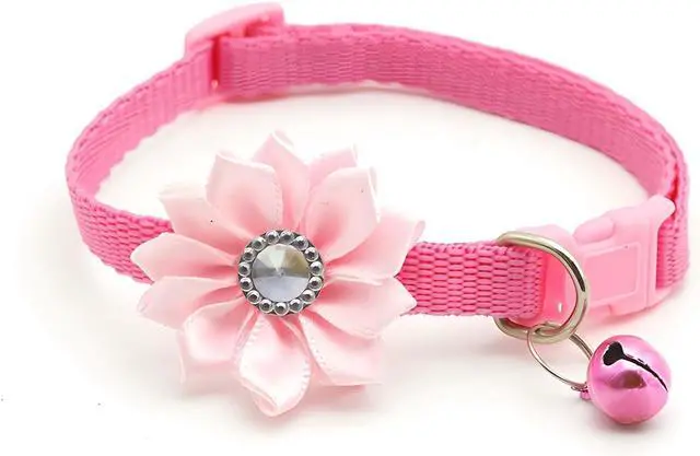 Alt view image 5 of 5 - Pink Puppy Collar, XXS Dog Collar Girl with Bell, XS Kitten Cat Collars | Floral Flower Soft Nylon Adjustable Pet Necklace Girl Small Puppy XXS XS Tiny Litter Animal Bell Lightweight Outdoor Walk