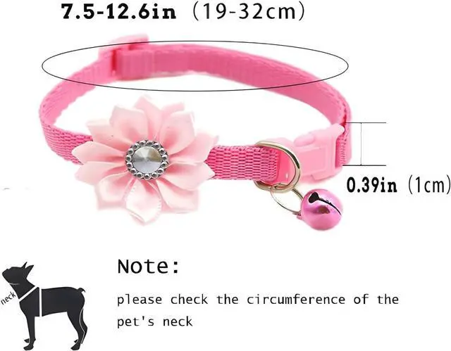 Alt view image 3 of 5 - Pink Puppy Collar, XXS Dog Collar Girl with Bell, XS Kitten Cat Collars | Floral Flower Soft Nylon Adjustable Pet Necklace Girl Small Puppy XXS XS Tiny Litter Animal Bell Lightweight Outdoor Walk
