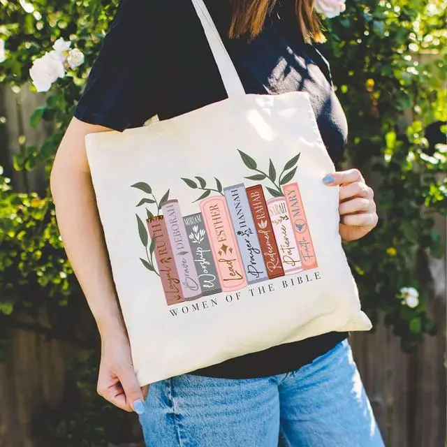 Alt view image 3 of 5 - Canvas Aesthetic Tote Bag with Inner Pockets, Cute Cloth Cotton Tote Bags for Women Graphic Tote Bag for School