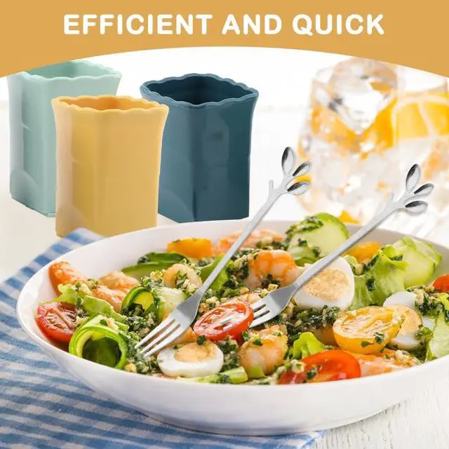 Alt view image 5 of 7 - 3Pcs Strawberry Slicer Cup with 2 Forks, Fruit Slicer Cup for Strawberry Egg Banana Mushroom Cucumber Kiwi and Veggie Salad Speed Cutter (SIZE:5pcs)