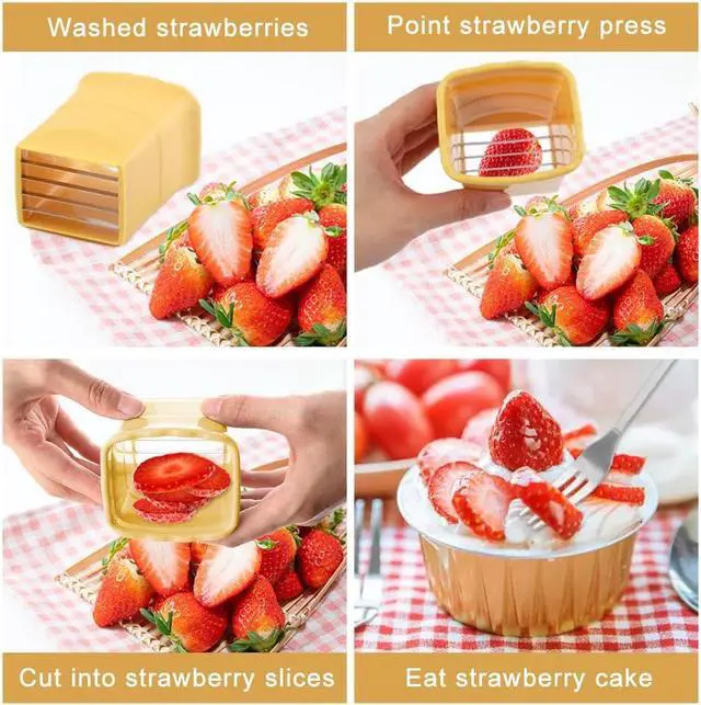 Alt view image 6 of 7 - 3Pcs Strawberry Slicer Cup with 2 Forks, Fruit Slicer Cup for Strawberry Egg Banana Mushroom Cucumber Kiwi and Veggie Salad Speed Cutter (SIZE:5pcs)