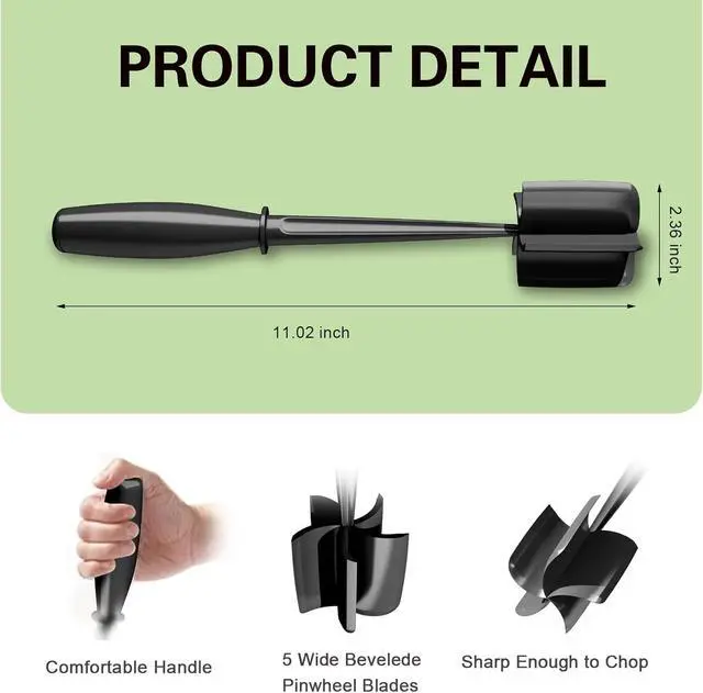 Alt view image 2 of 6 - Meat Chopper, 5 Curve Blades Ground Beef Smasher, Heat Resistant Hamburger Smasher Tool, Nylon Potato Masher Utensil, Ground Meat Chopper, Meat Separator Tool for Hamburger, Non Stick Mix Chopper