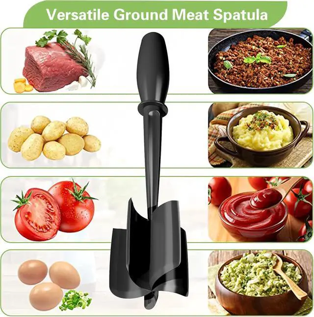 Alt view image 3 of 6 - Meat Chopper, 5 Curve Blades Ground Beef Smasher, Heat Resistant Hamburger Smasher Tool, Nylon Potato Masher Utensil, Ground Meat Chopper, Meat Separator Tool for Hamburger, Non Stick Mix Chopper