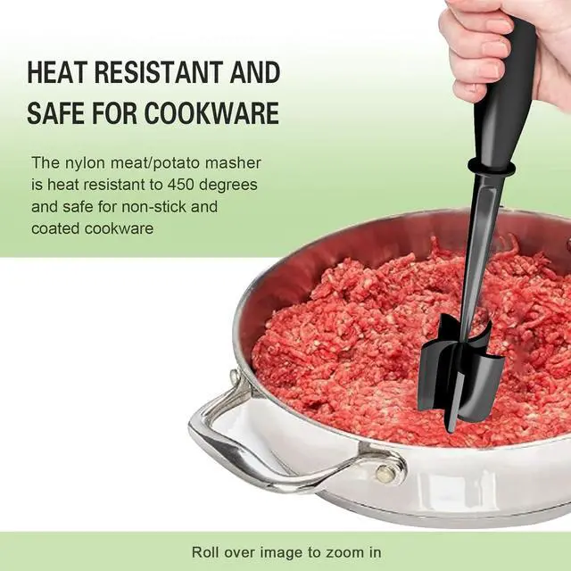 Alt view image 4 of 6 - Meat Chopper, 5 Curve Blades Ground Beef Smasher, Heat Resistant Hamburger Smasher Tool, Nylon Potato Masher Utensil, Ground Meat Chopper, Meat Separator Tool for Hamburger, Non Stick Mix Chopper