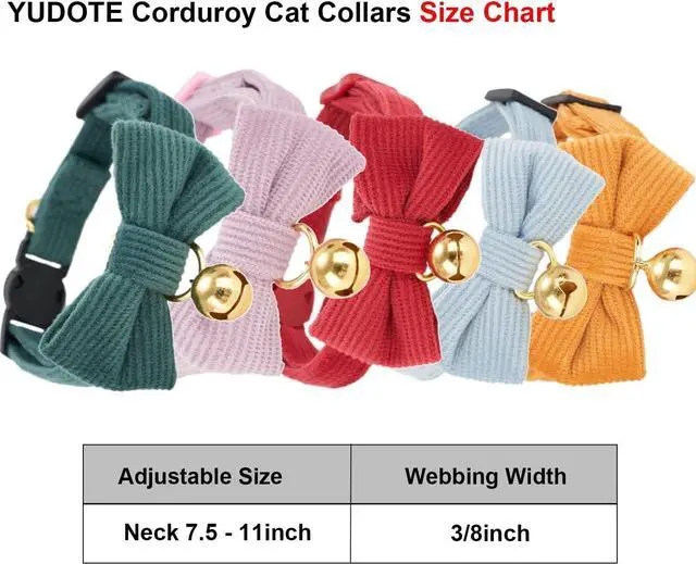 Alt view image 2 of 7 - Breakaway Cat Collar with Bow Tie and Bell Adjustable Soft Corduroy Kitten Collars for Girl Boy Cats