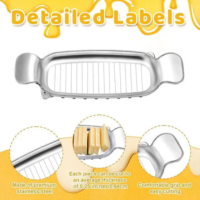 Alt view image 4 of 7 - 2pcs Butter and Cheese Slicer Cutter, Stainless Steel Block Cheese Cutter Multipurpose Handheld Butter Slicing Food Tool for Precise Slicing Eggs Soft Fruits Dishwasher Washable