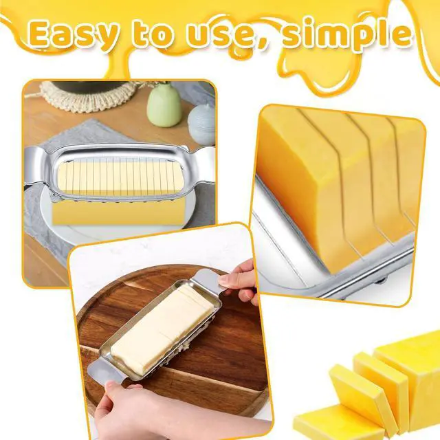 Alt view image 5 of 7 - 2pcs Butter and Cheese Slicer Cutter, Stainless Steel Block Cheese Cutter Multipurpose Handheld Butter Slicing Food Tool for Precise Slicing Eggs Soft Fruits Dishwasher Washable