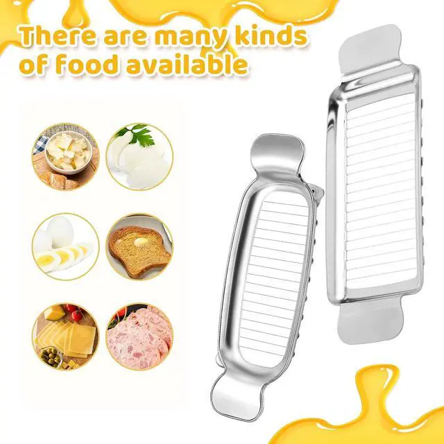 Alt view image 7 of 7 - 2pcs Butter and Cheese Slicer Cutter, Stainless Steel Block Cheese Cutter Multipurpose Handheld Butter Slicing Food Tool for Precise Slicing Eggs Soft Fruits Dishwasher Washable