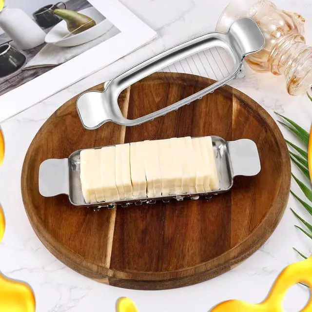 Alt view image 6 of 7 - 2pcs Butter and Cheese Slicer Cutter, Stainless Steel Block Cheese Cutter Multipurpose Handheld Butter Slicing Food Tool for Precise Slicing Eggs Soft Fruits Dishwasher Washable