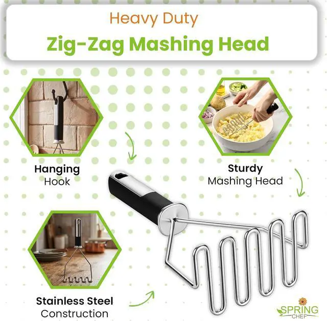 Alt view image 3 of 7 - Spring Chef Stainless Steel Potato Masher, Heavy Duty Mashed Potato Smasher | Fruit & Food Smasher For Avocado, Banana, Eggs - Bean Smasher Tool - Durable Metal Mashing Kitchen Tool, Dishwasher Safe